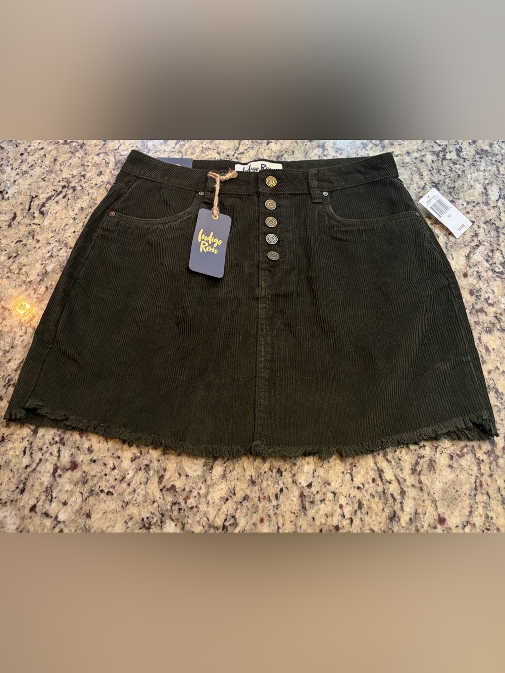 Indigo Rein Dark Olive Corduroy Button-Front Mini Skirt